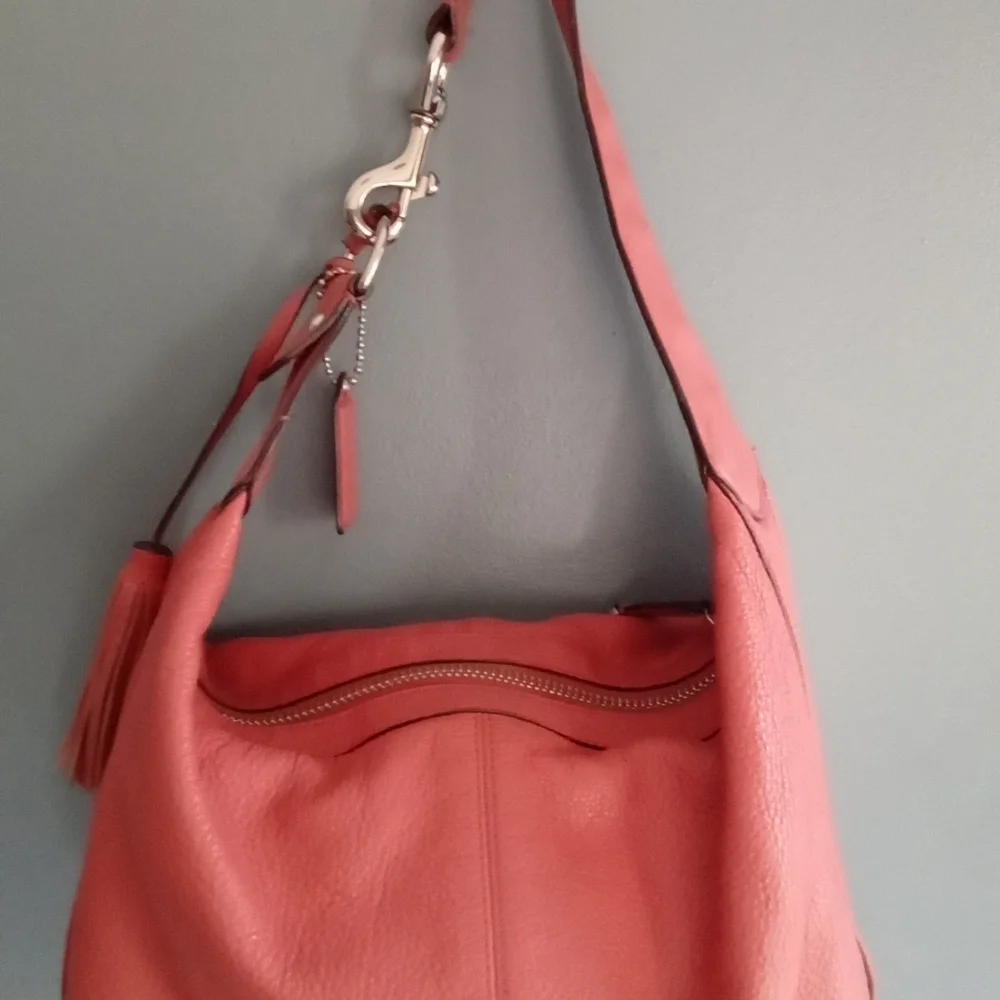 Coach Leather Hobo Shoulder‎ Bag Coral Pink Pebble Leather